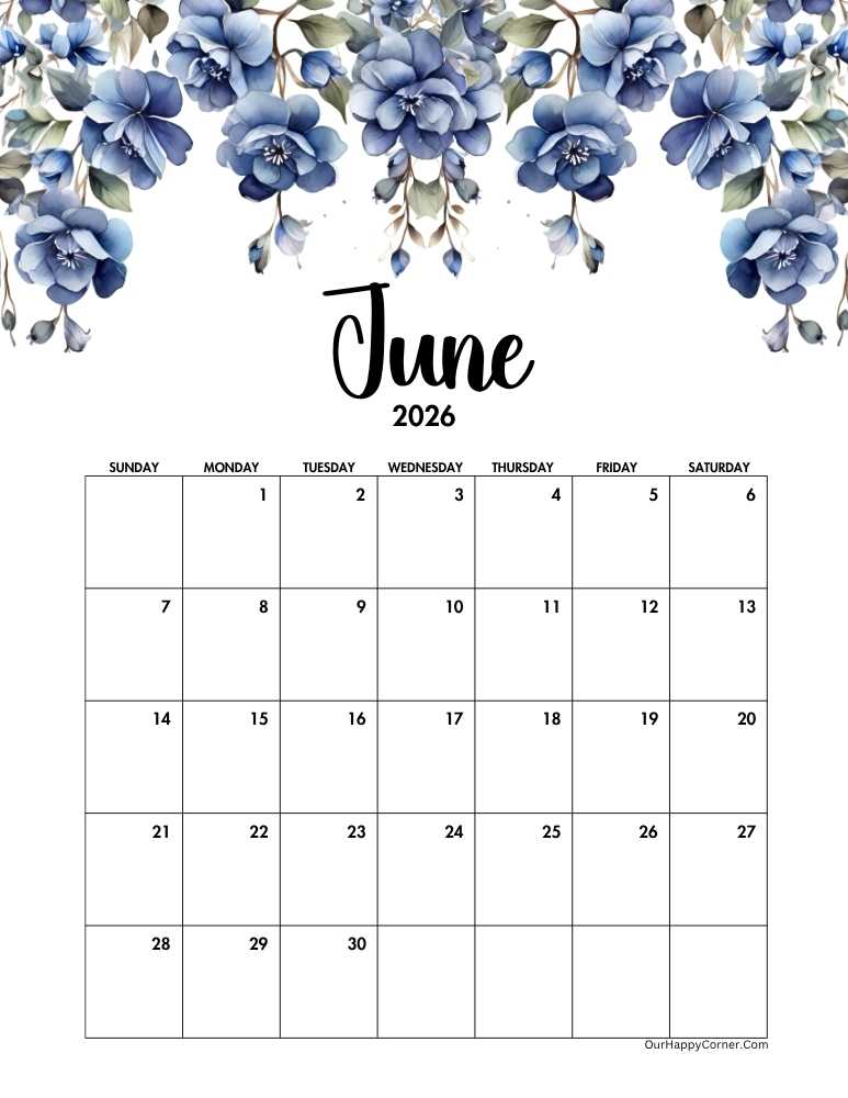 Blue floral calendar
