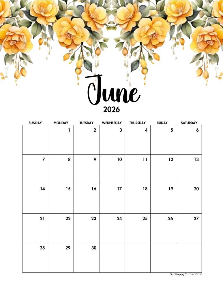 Yellow floral calendar