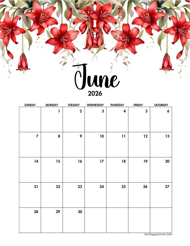 Red floral calendar