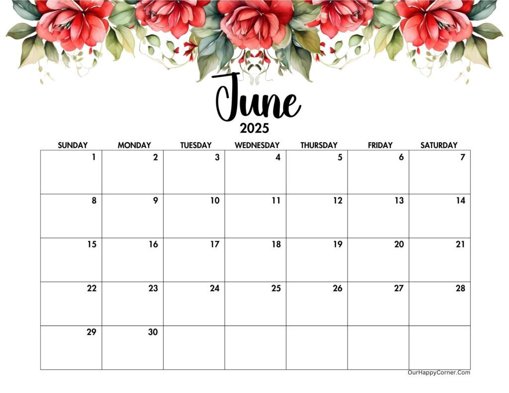 Red floral horizontal calendar