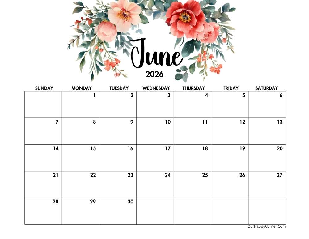 Floral June 2026 calendar