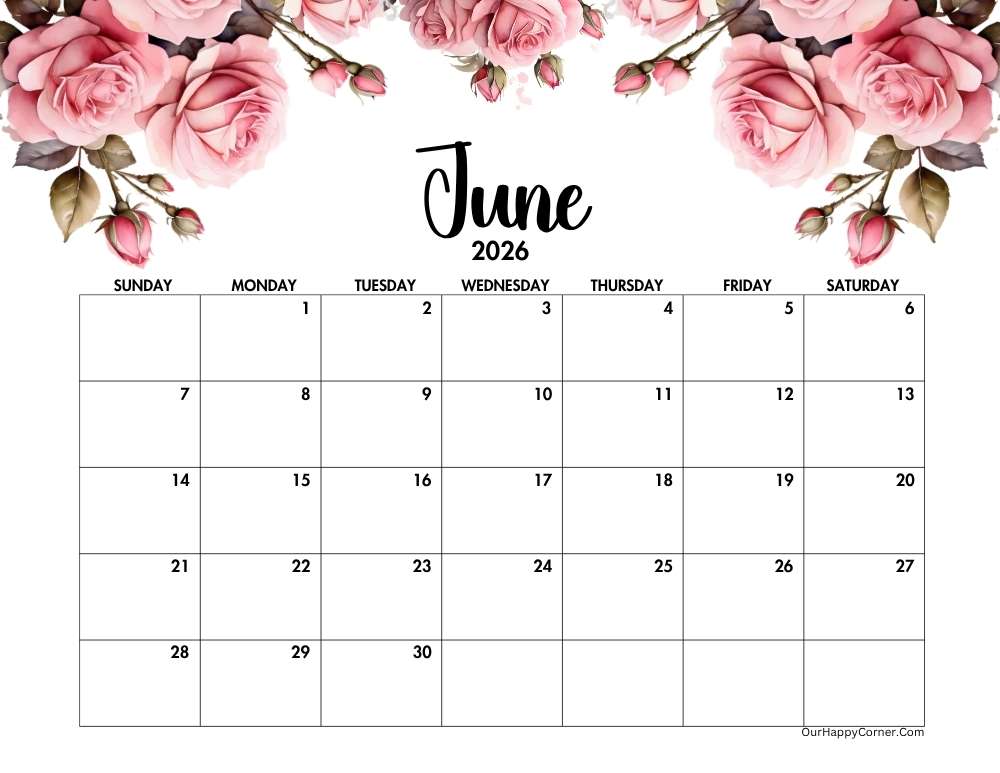 Pink roses decorated calendar