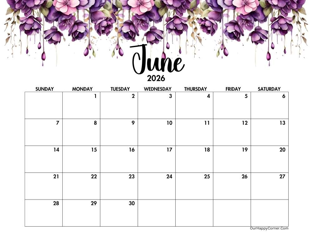 Purple watercolor calendar