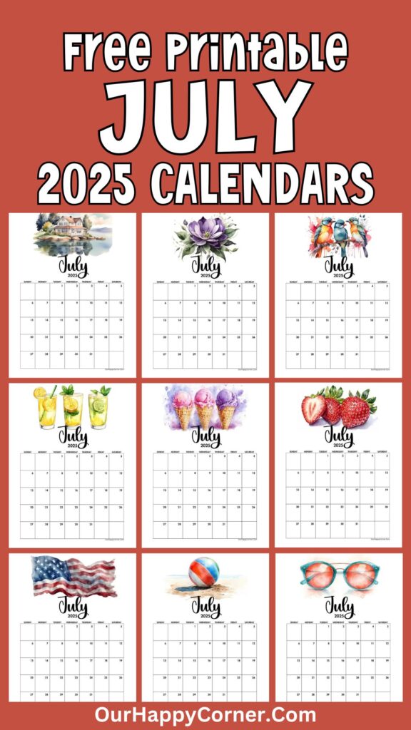 July 2025 calendar printables