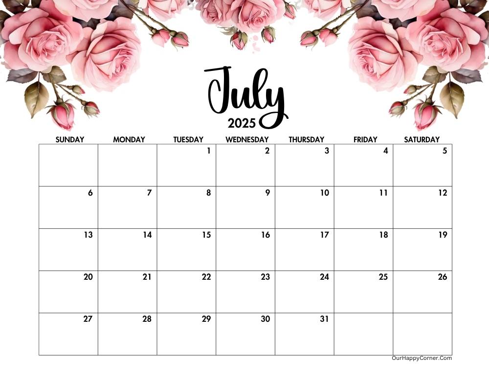 Horizontal pink roses calendar