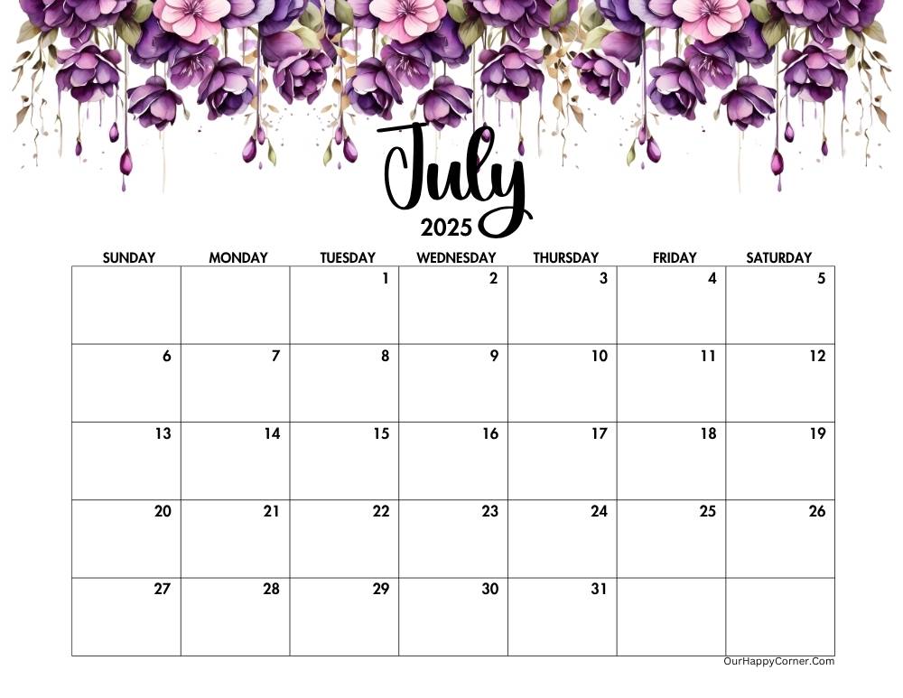 Purple watercolor decorated calendar