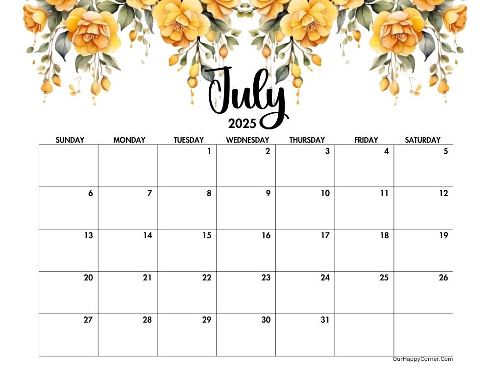 Yellow Floral horizontal calendar