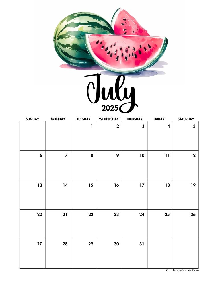 Summer themed calendar