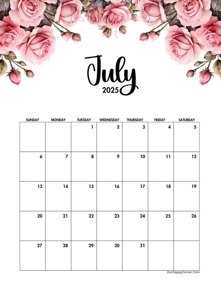 Pink roses decorated calendar