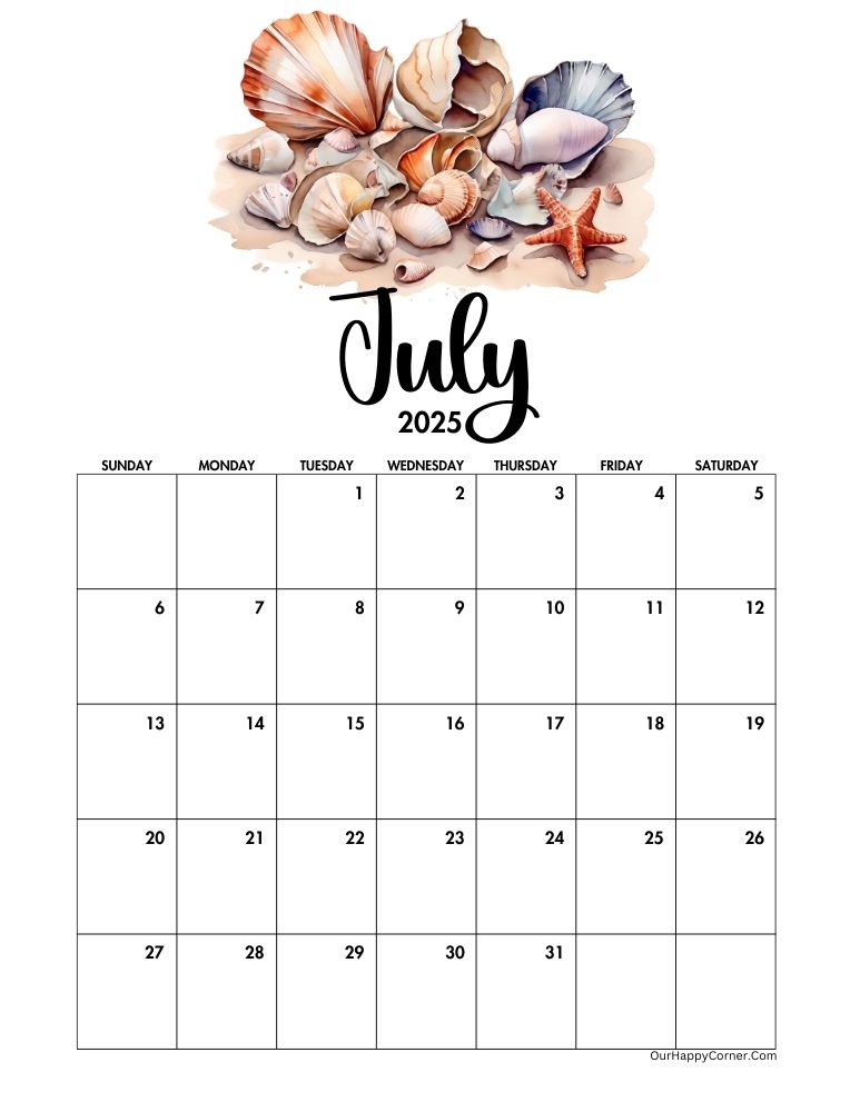 Beach inspired calendar