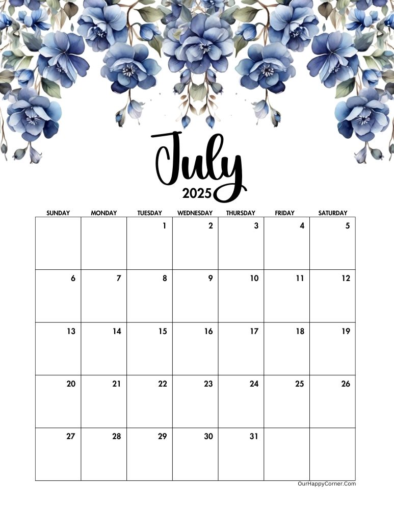 Blue floral calendar