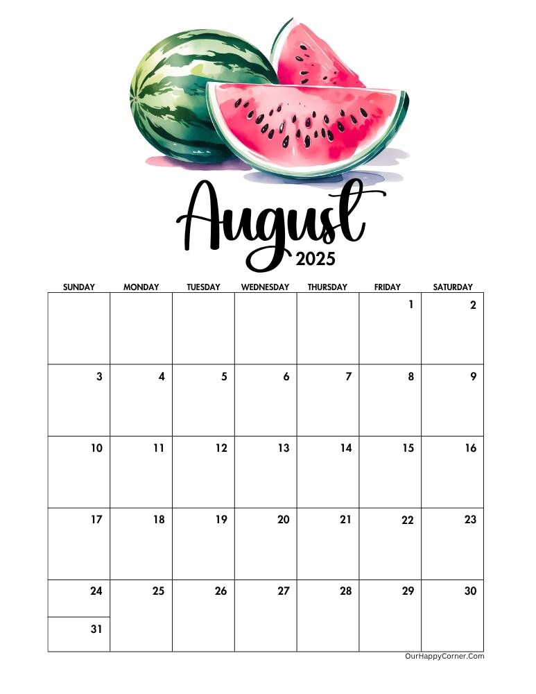 August 2025 calendar printable