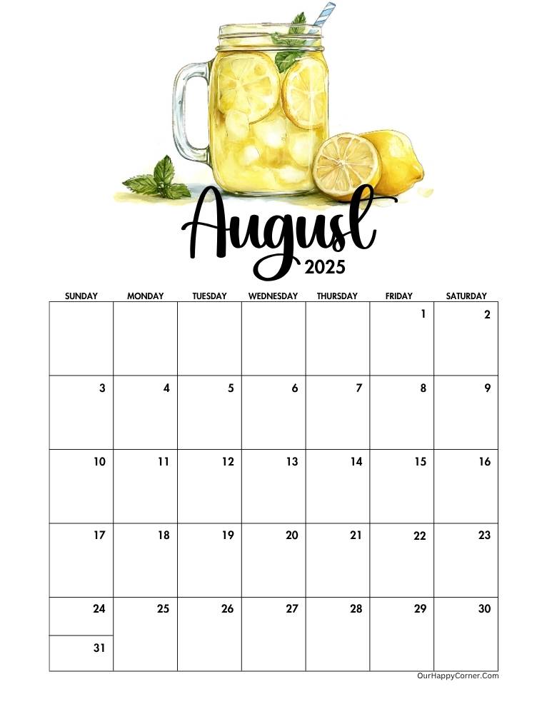 August 2025 calendar printable
