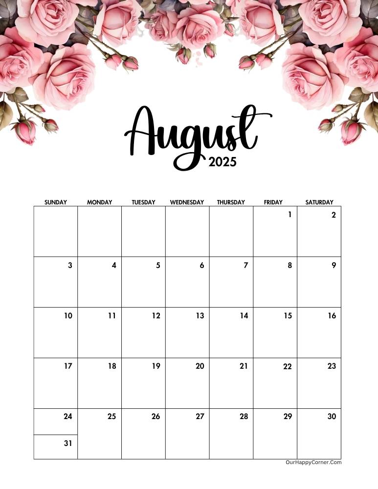 Pink roses decorated calendar