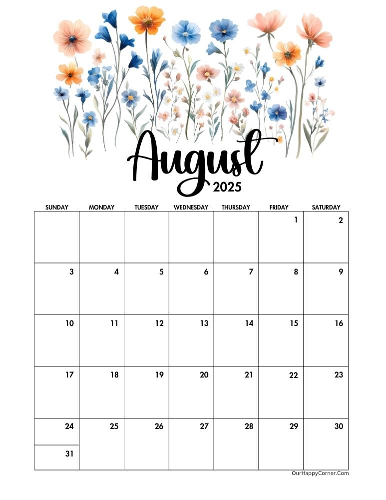 Wildflowers decorated calendar