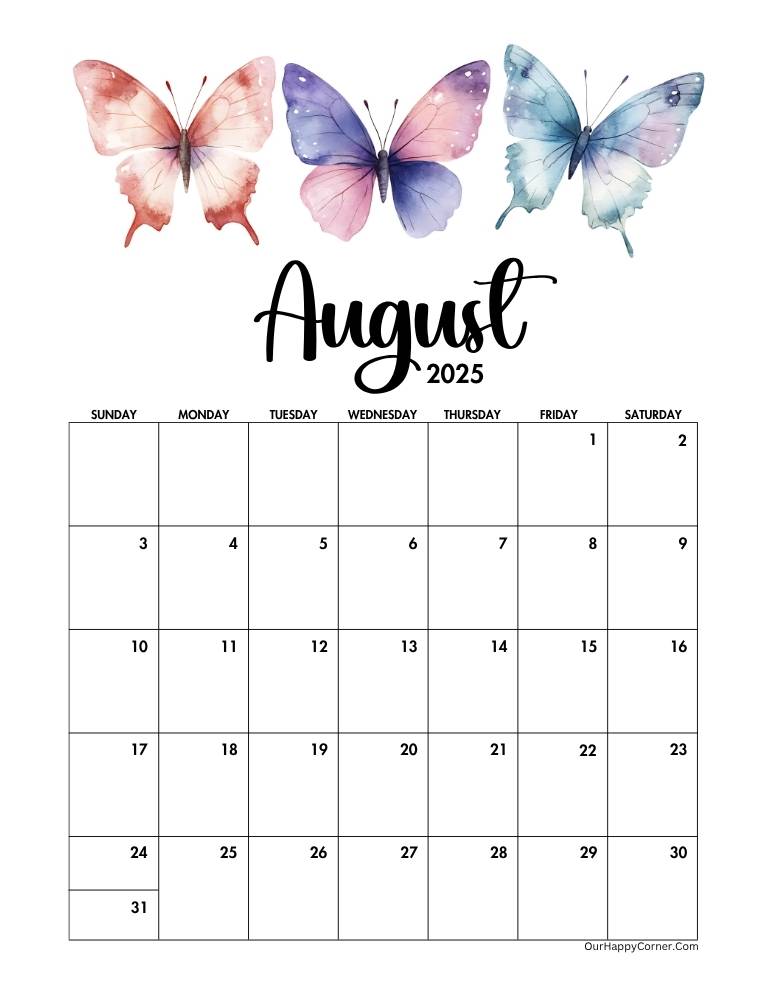 Butterfly decorated calendar