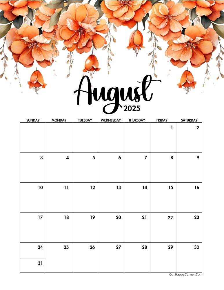 Orange floral decorated calendar