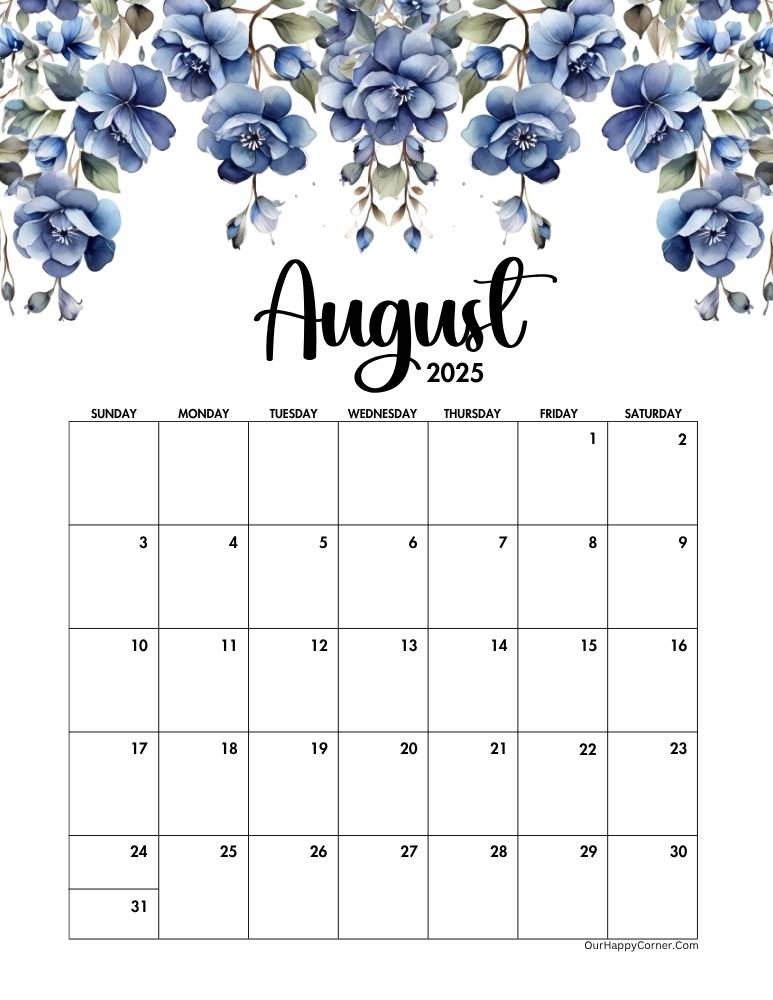 August 2025 calendar printable