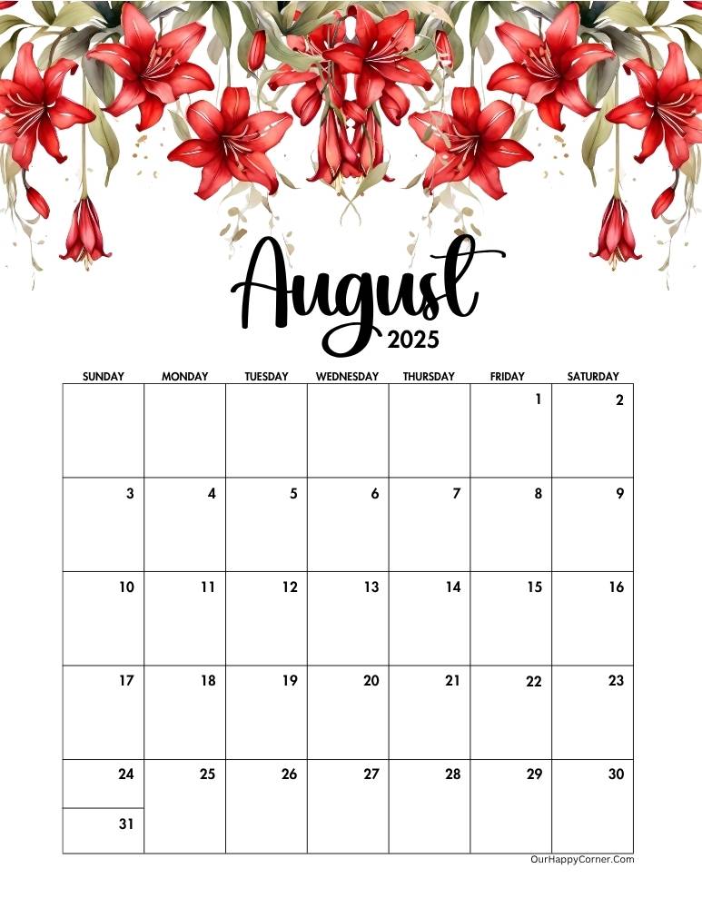 Floral red calendar