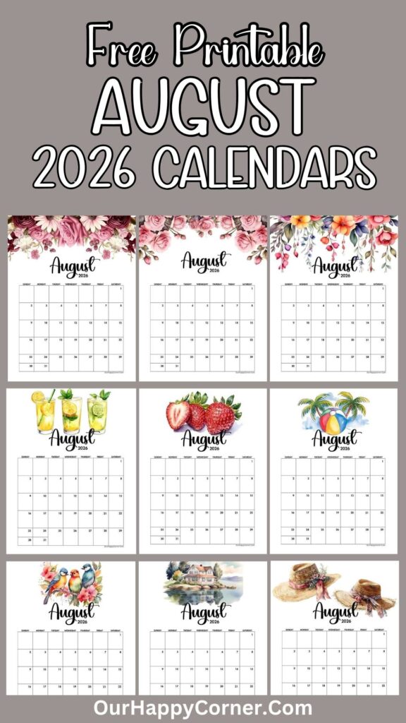 Printable August 2026 calendar
