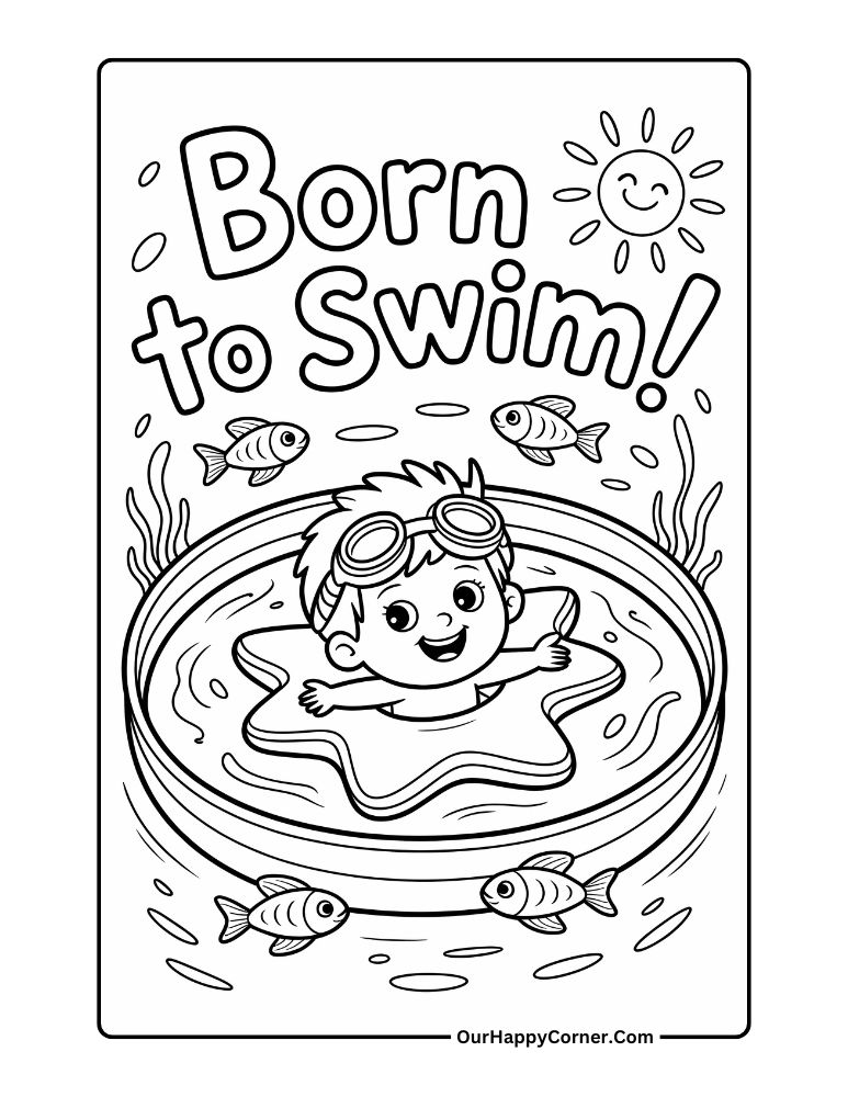 Smiling child floating in star pool float
