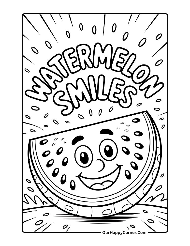 Smiling cartoon watermelon with rays