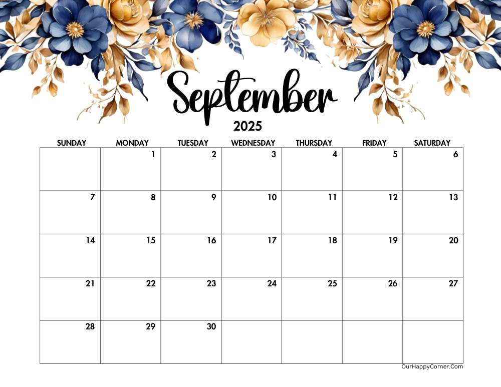 Blue and gold horizontal calendar