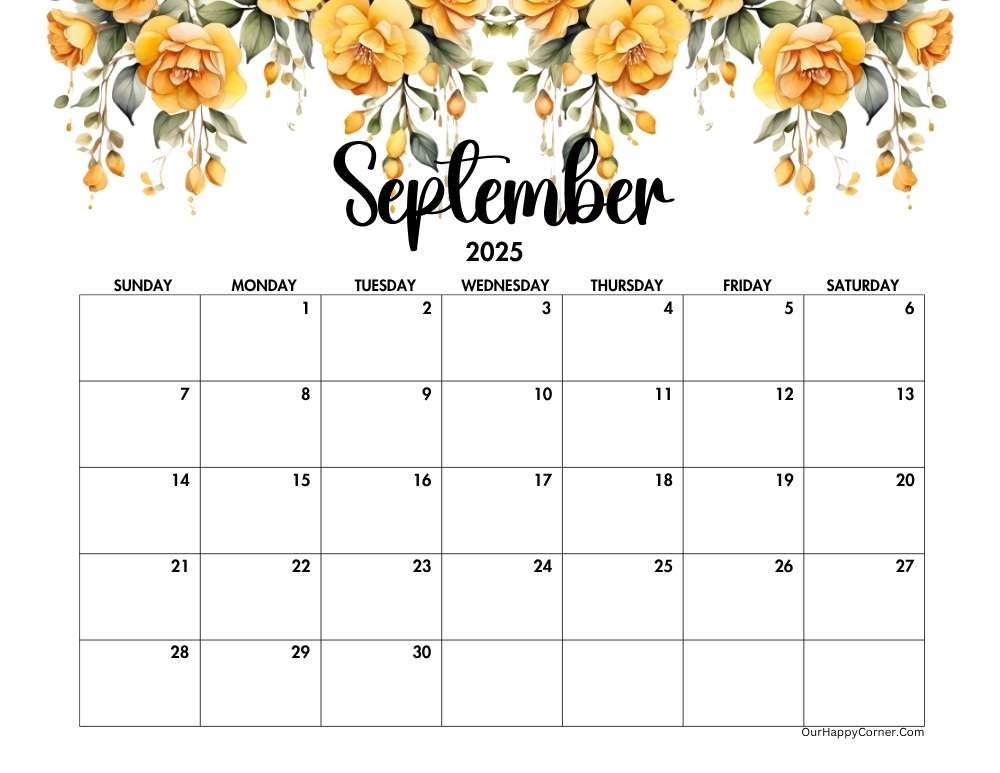 Yellow horizontal floral calendar