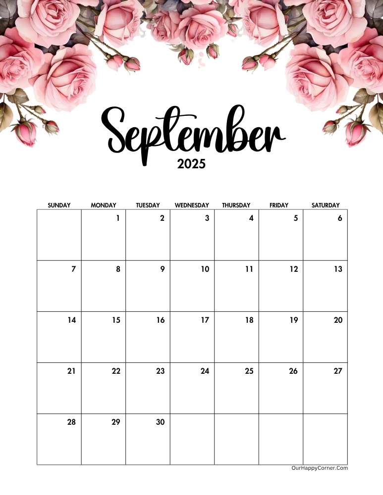 Pink roses calendar