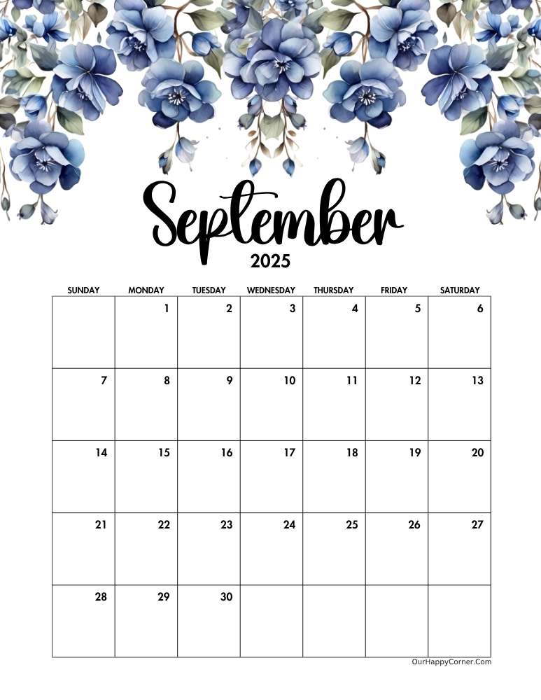 Blue floral decorated calendar