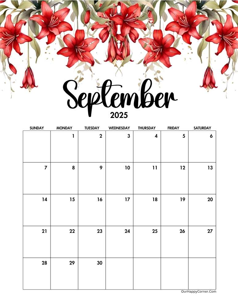 Floral red calendar
