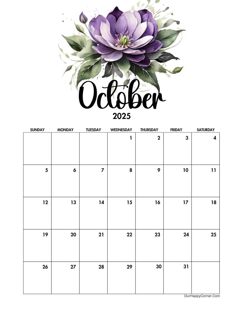 Purple flower decorated calendar