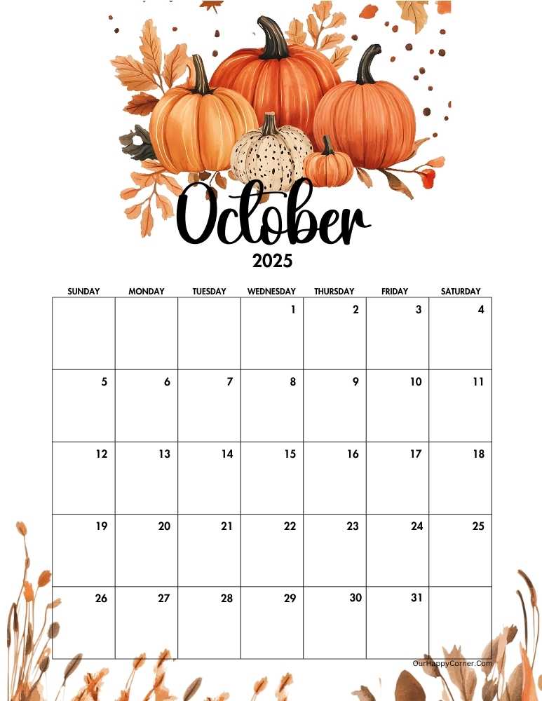 Watercolor pumpkin patch October 2025 calendar