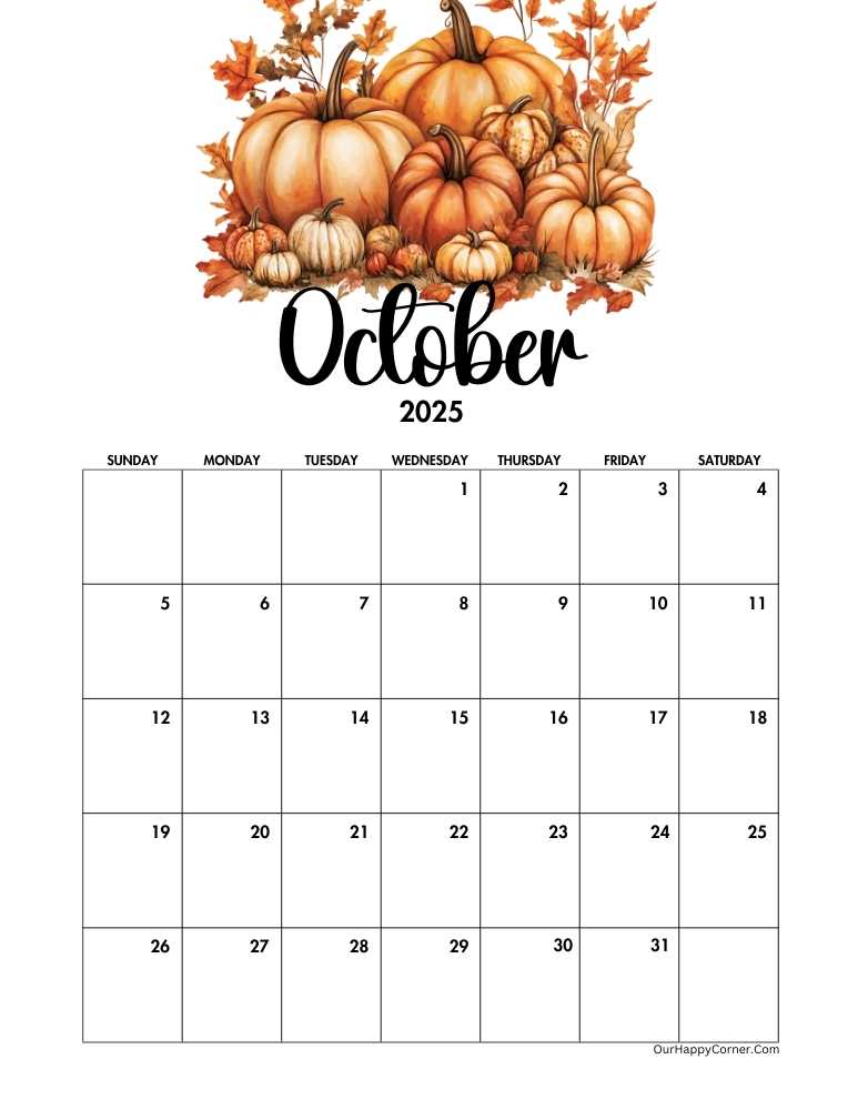 Calendar decorated with pumpkins for fall season