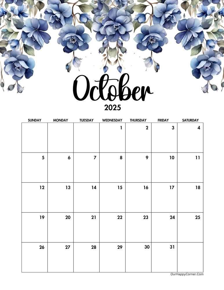 Blue floral calendar