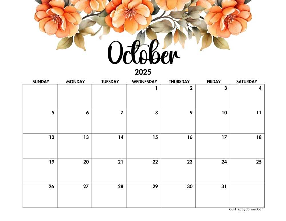 Orange floral horizontal calendar