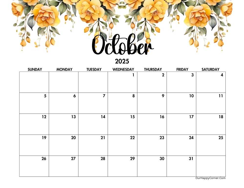 Yellow horizontal floral calendar