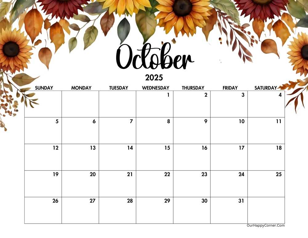 Autumn sunflower decorated calenda