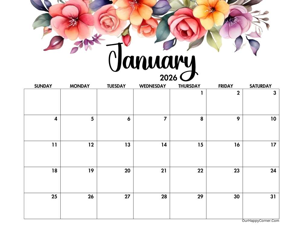 2026 landscape floral calendar printable