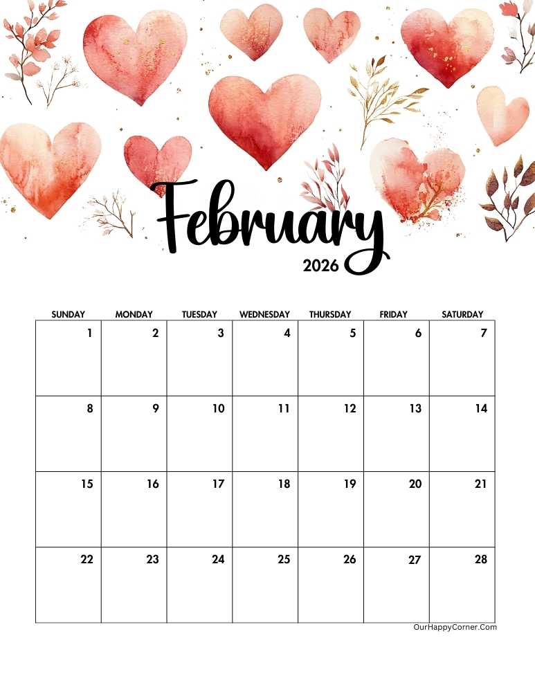 Valentine inspired February calendar