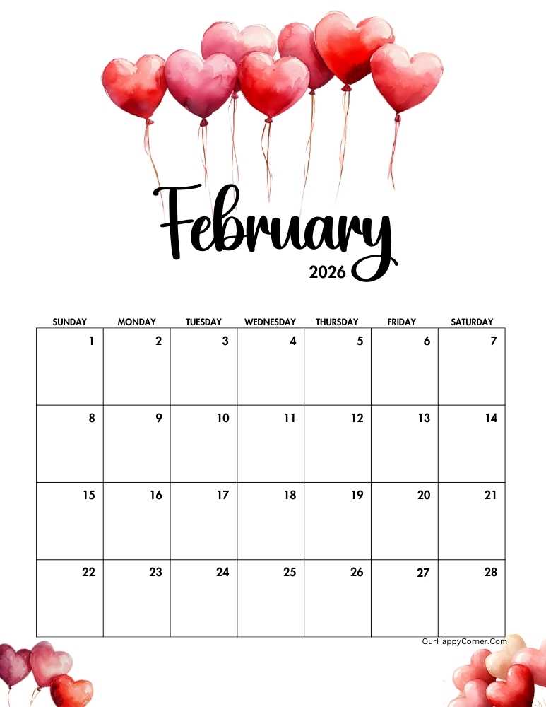 Valentine inspired February calendar