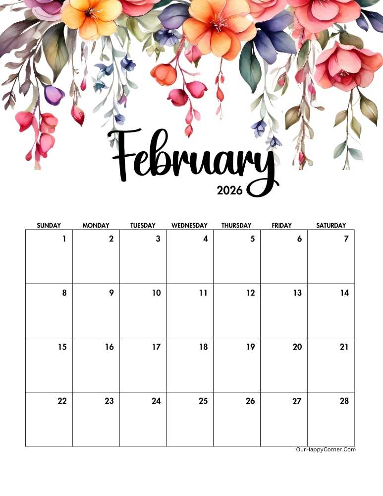 Floral February calendar