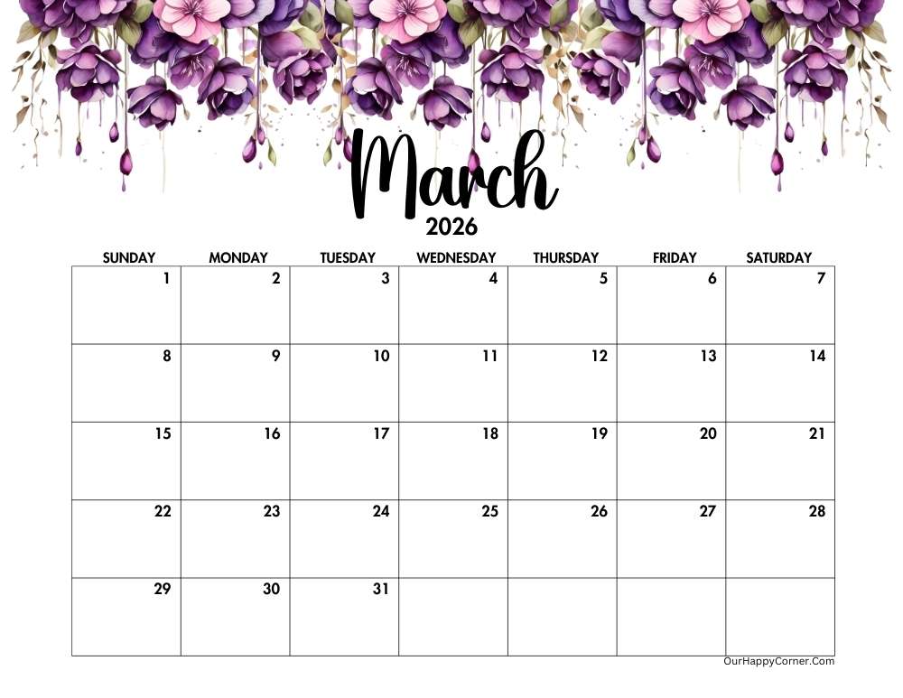 Purple watercolor calendar