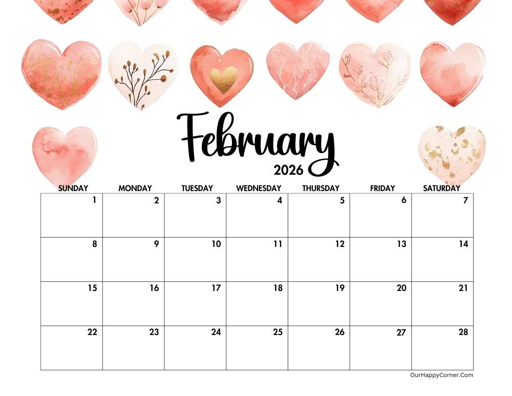Valentine Day decorated calendar