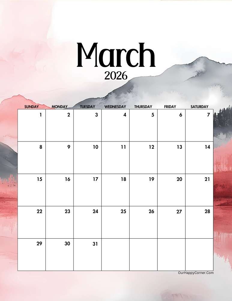 Minimalist calendar printable