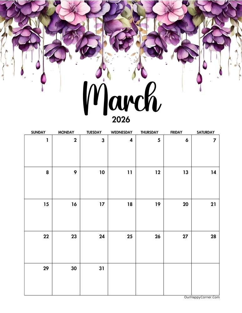 Purple watercolor calendar