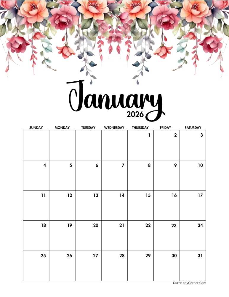 floral January calendar