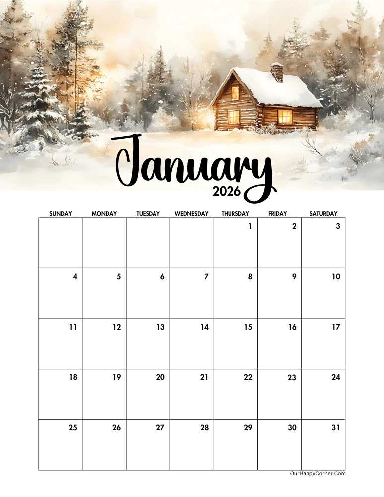 Cozy Cabin decorated calendar