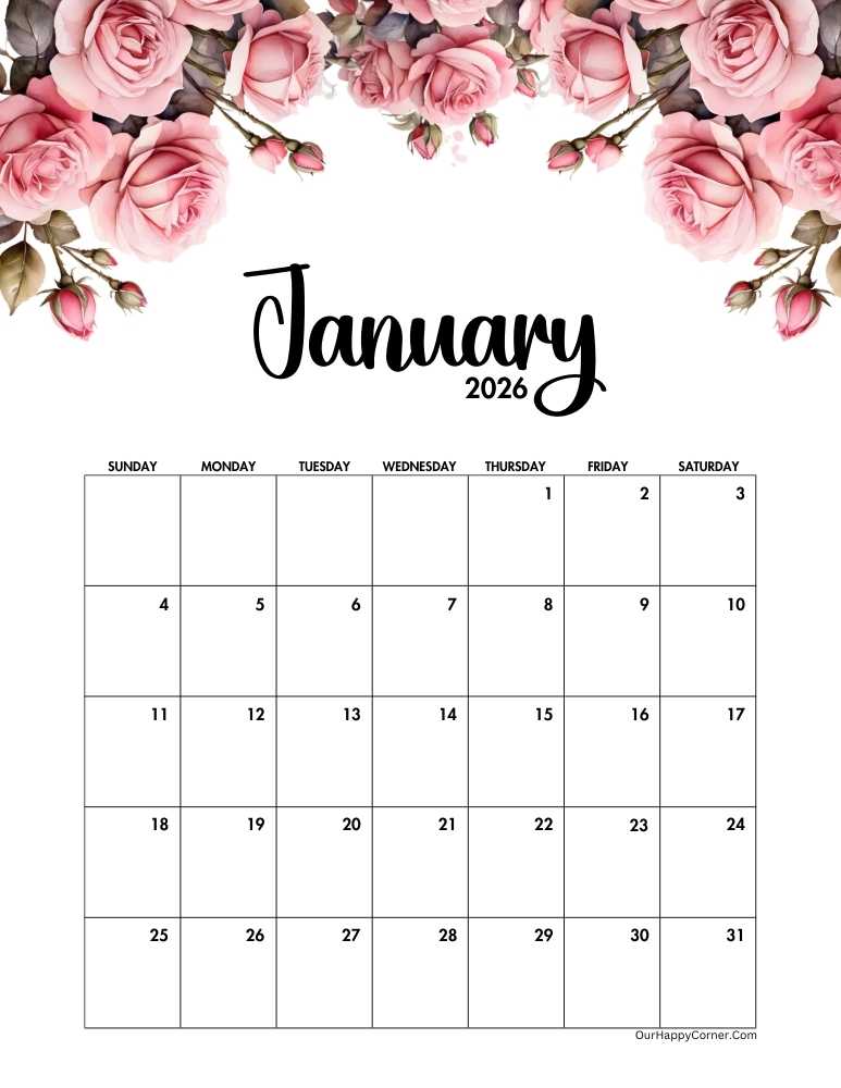 pink roses floral calendar