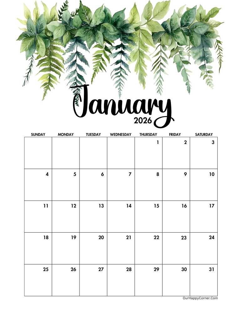 Fern Leaves decorated calendar